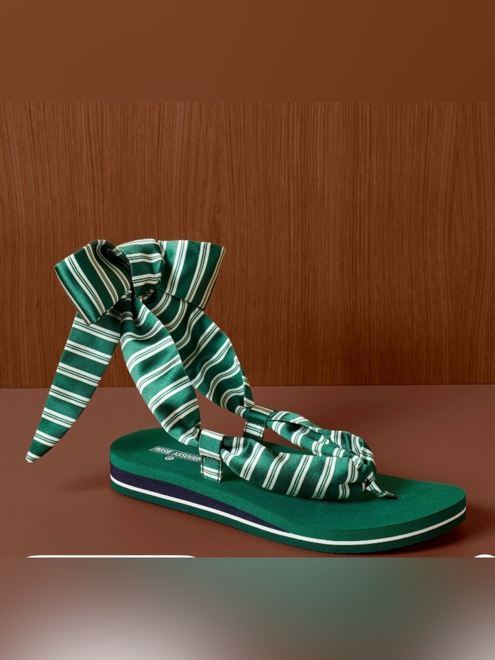 Rosie Assoulin Green and White Striped Bow Sandal